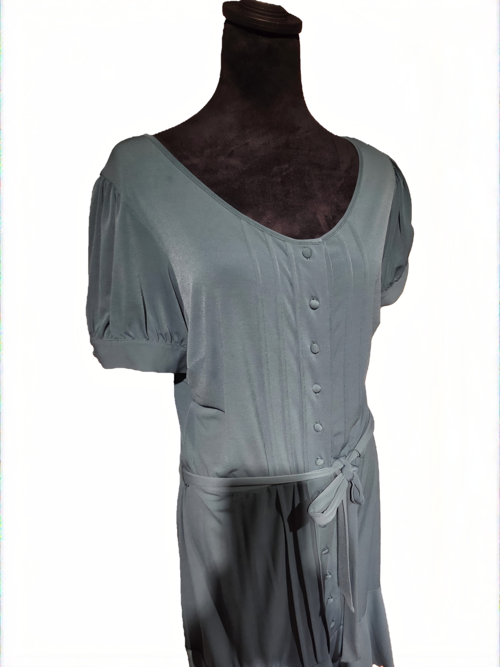 Max & Cleo Teal Button-Front Tie-Waist Midi Dress with Flounce Hem - Picture 6 of 8